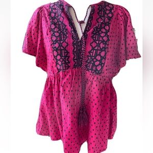 Knox Rose Boho Small V Neck Magenta Tunic with Embroidery